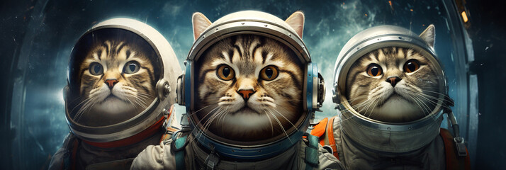 Astronaut cats wearing space suits - obrazy, fototapety, plakaty