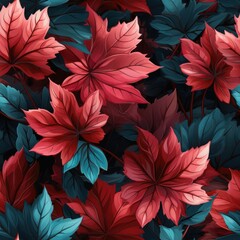 red maple leaf photorealistic super detailed design. the style of comic book art and vexel art, highly detailed seamless pattern