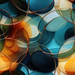 A captivating seamless pattern tile design showcasing overlapping geometric glass circles, with their transparent and reflective surfaces