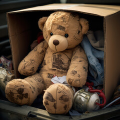 Damaged and Tattooed: A Glimpse Inside the World of AK.Ish Photography's Teddy Bear in a Kra - obrazy, fototapety, plakaty