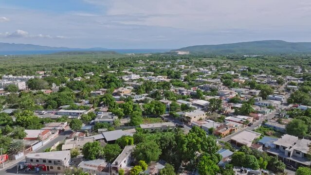 Aerial shot of town of Azua Province. Housing in Palmar de Ocoa of the Dominican Republic.