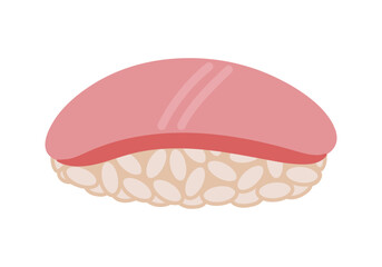 Nigiri vector icon. Tasty Japanese sushi with rice and fresh Atlantic bluefin tuna. Traditional Asian fish rolls, raw seafood appetizer. Illustration isolated on white. Flat clipart for print, web