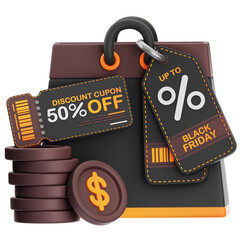 Shopping Bag Discount - Black Friday Sale 3D Illustration