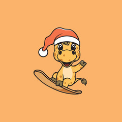 Cute giraffe snowboarding on christmas cartoon illustration