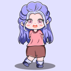 Happy Girl With Purple Hair Illustration