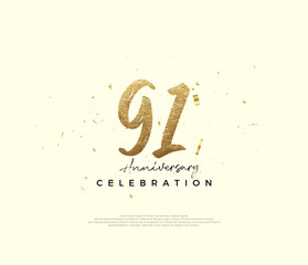 91st anniversary celebration, with gold glitter numbers. Premium vector background for greeting and celebration.
