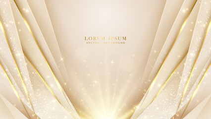 Luxury background with golden line elements, glitter light, and glowing light beam effects