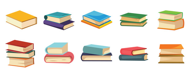Stack of book vector image, piles of books in flat design style, school textbooks for education - obrazy, fototapety, plakaty