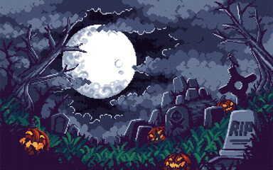 Pixel art illustration Halloween background. Pixelated Grave. Inside Scary Horror Grave Background pixelated for the pixel art game and icon for website and video game. old school retro.
