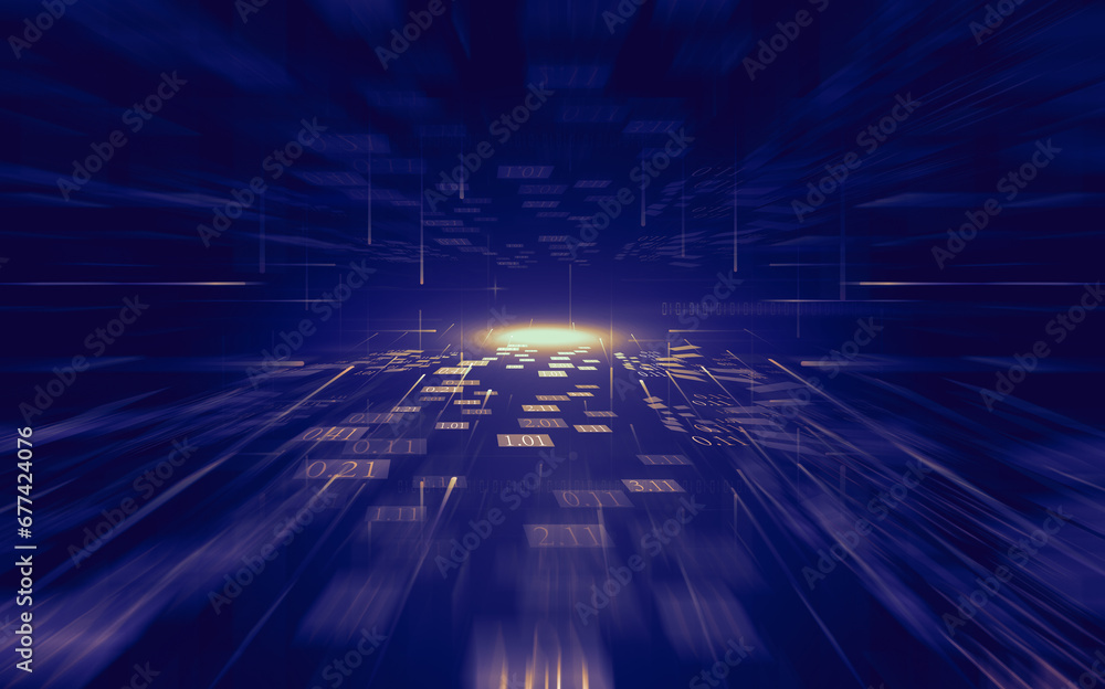 Aufkleber radially moving blocks with spatial background of data technology