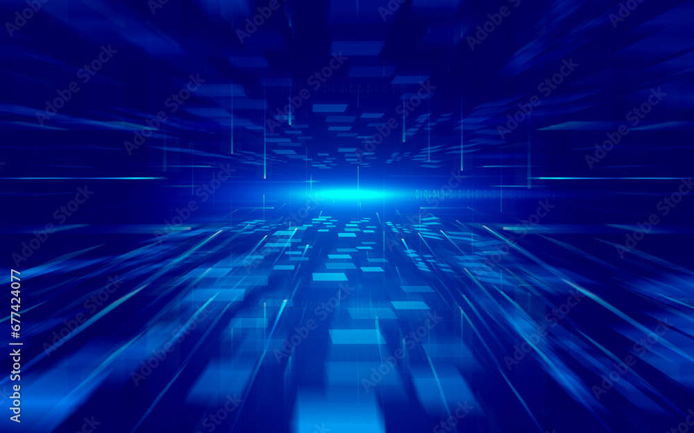 Poster radially moving blocks with spatial background of data technology