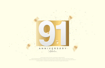 91st anniversary celebration, with numbers on elegant gold paper. Premium vector for poster, banner, celebration greeting.