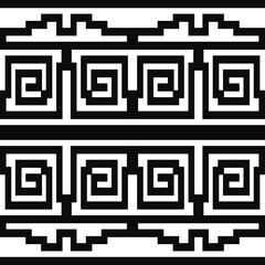 Greek ornamental black and white borders seamless pattern. Modern vector background. Repeat tribal ethnic backdrop. Ornate border ornaments with ancient greece symbols, signs. Greek key, meanders