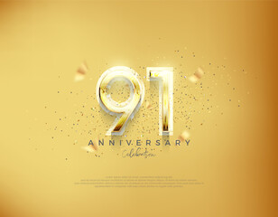 91st anniversary number. Luxury gold background vector. Premium vector for poster, banner, celebration greeting. - obrazy, fototapety, plakaty