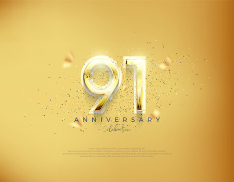 91st anniversary number. Luxury gold background vector. Premium vector for poster, banner, celebration greeting.
