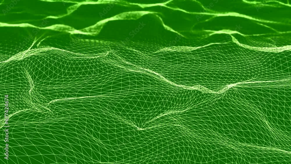 Poster futuristic 3d plexus bright waving terrain. animation. abstract technology background with network c