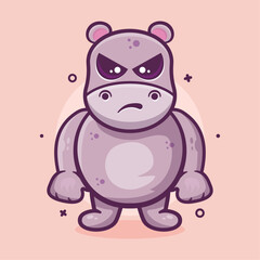 serious hippo animal character mascot with angry expression isolated cartoon