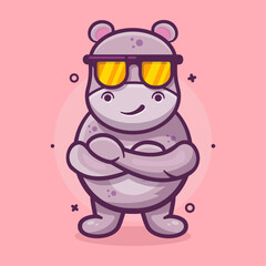 cool hippo animal character mascot with crossed arms isolated cartoon in flat style design