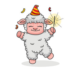 Cartoon Sheep Celebrating New Year Vector Illustration