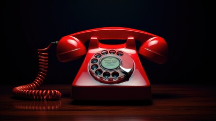 Classic red emergency rotary phone, an iconic symbol of emergency communication and vintage telephony.