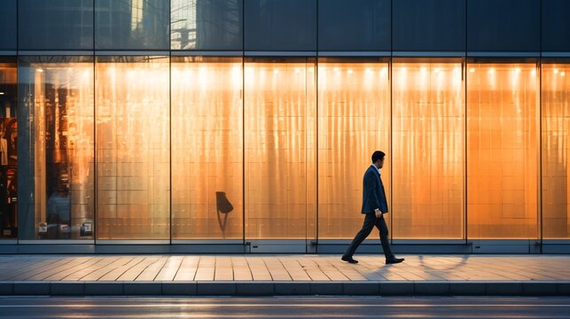 街の風景、街中を歩くスーツの日本人男性