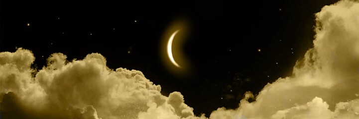 Wallpaper of crescent moon in golden cloudscape.