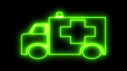 Neon ambulance icons on a dark background. © Mdhuda