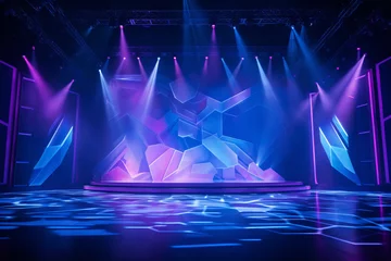 Fototapeten Modern dance stage light background with spotlight illuminated for modern dance production stage. Empty stage with dynamic color washes. Stage lighting art design. Entertainment show. © Artinun