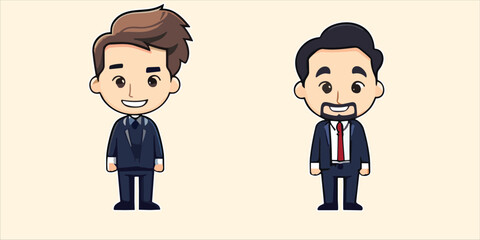 Cute Businesswoman and businessman with formal suit and ok sign Kawaii chibi Character design.