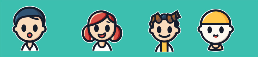 Set of man and women avatars  icon, display, social network, user and more. Head shot. Vector illustration. chibi, cute, mini characther