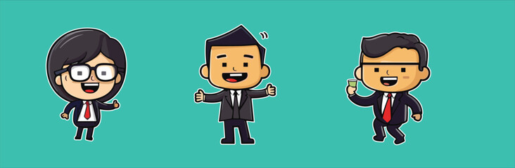 Cute Businesswoman and businessman with formal suit and ok sign Kawaii chibi Character design.