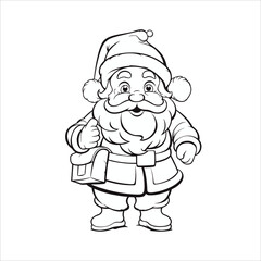 Fototapeta premium Coloring page outline of cartoon smiling cute Santa Claus. winters coloring book for kids. Winter Christmas theme coloring book page activity for kids and adults.