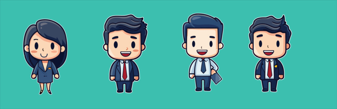 Cute Businesswoman and businessman with formal suit and ok sign Kawaii chibi Character design.