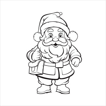 Coloring page outline of cartoon smiling cute Santa Claus. winters coloring book for kids. Winter Christmas theme coloring book page activity for kids and adults.