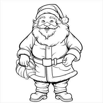 Coloring page outline of cartoon smiling cute Santa Claus. winters coloring book for kids. Winter Christmas theme coloring book page activity for kids and adults.