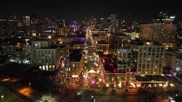 Gaslamp Quarter At San Diego In California United States. Megalopolis Downtown Cityscape. Business Travel. Gaslamp Quarter At San Diego In California United States. 