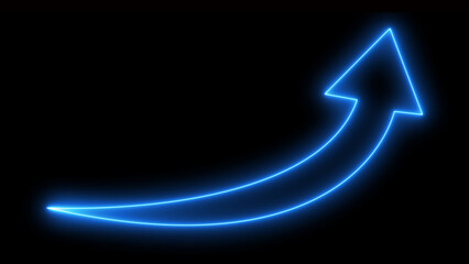 A glowing directional arrow neon sign on black background.
