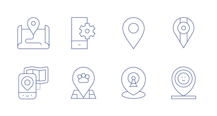 Location icons. Editable stroke. Containing location, map, amusement park, location pin.