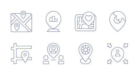 Location icons. Editable stroke. Containing maps, map, location.