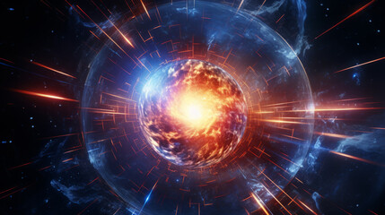 Fototapeta premium Abstract of an astronomical laser in space, contained chaos, hyper-realistic sci-fi.