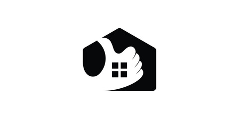 logo design combining the shape of a house with a hand. - obrazy, fototapety, plakaty