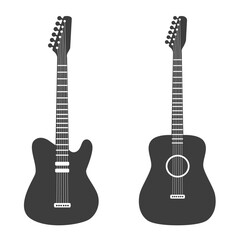 Obraz premium Electric and acoustic guitar set. Vector flat illustration. White background.