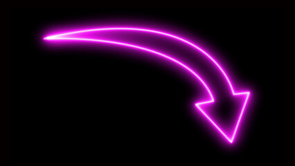 A glowing directional arrow neon sign on black background.