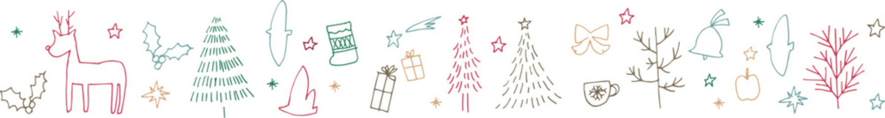 クリスマスの飾りイラスト。クリスマスの可愛いベクターイラスト。手描きのクリスマスオーナメント背景。Christmas decorations illustration. Cute Christmas vector illustration. Hand drawn Christmas ornament background.