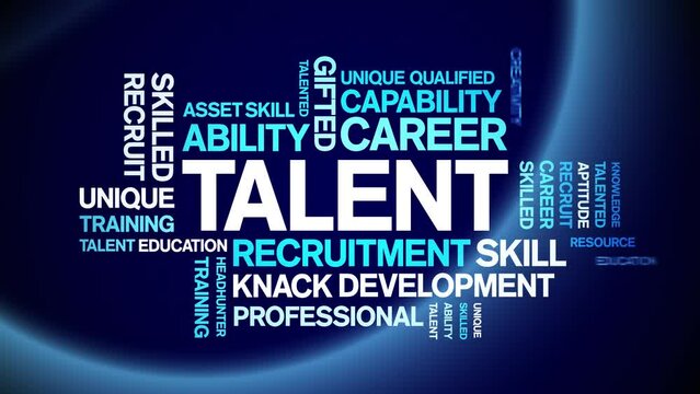 Talent animated tag word cloud;text design animation kinetic typography seamless loop.