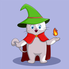 Cute Cat Playing Fire Illustration