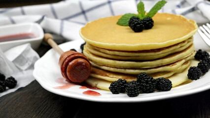 Pancakes with fresh blackberries
