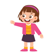 Little Kid Talking Explain with Standing Pose Children. Girl Making Conversation to Friend, Communication Discussion Activity Isolated Element Objects. Flat Style Icon Vector Illustration