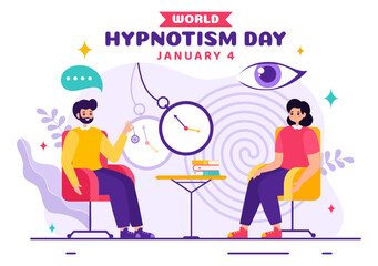 World Hypnotism Day Vector Illustration on 4 January with Black and White Spirals Creating an Altered State of Mind for Treatment Services
