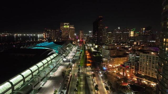 City Night At San Diego In California United States. Megalopolis Downtown Cityscape. Business Travel. City Night At San Diego In California United States. 